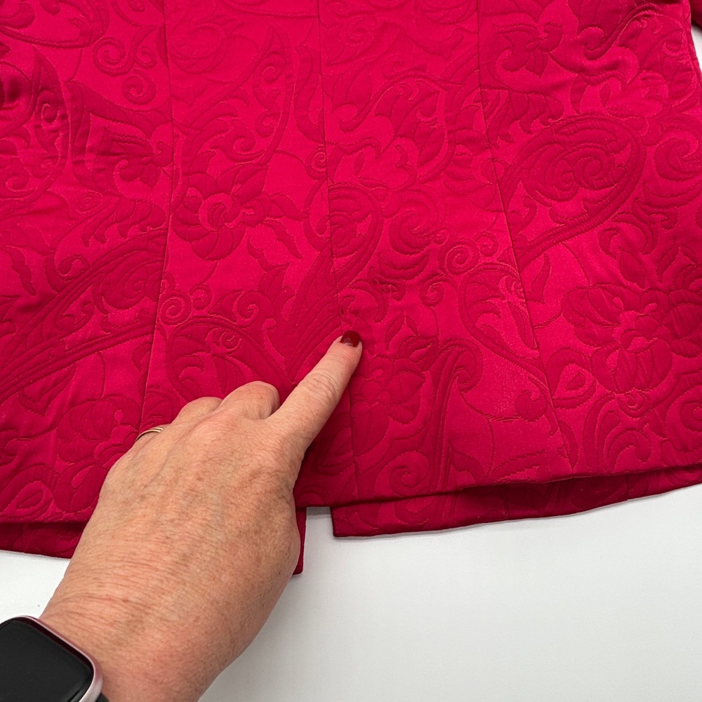 Dana‎ Buchman Petite Red Jacquard Blazer Jacket Button Front Textured Women - Picture 6 of 9